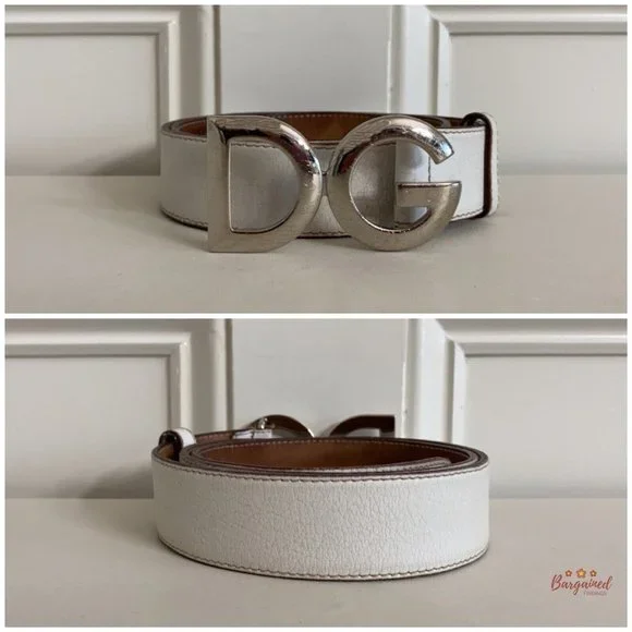 Authentic Dolce&Gabanna White Leather Silver Logo Buckle  display picture 1